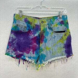 Carmar Tie Dye Denim Shorts size 26 Titania Hippie Boho Summer Distressed Rave